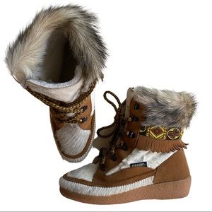 Oscar Elisa Apres Suede Sheepskin Southwest Ski Boot tribal vintage fur Indian 8